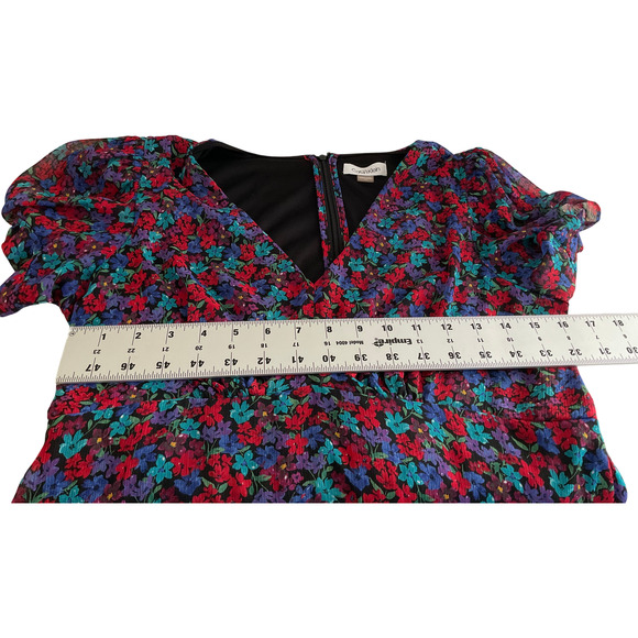 Calvin Klein Women's 10 Red Blue Floral Dress Polyester Short Sleeve V-Neck - Picture 4 of 11